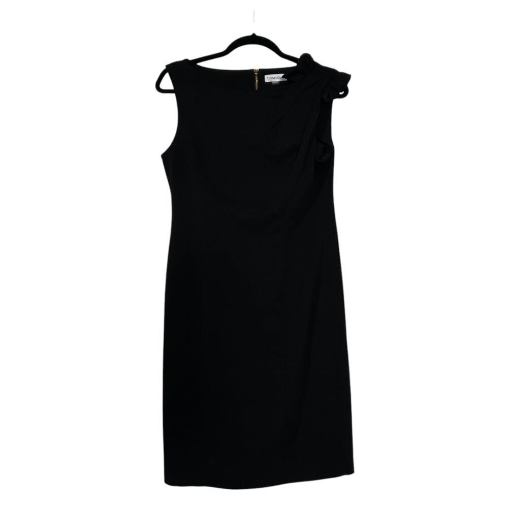 Calvin Klein Black Bow Sleeveless Sheath Dress Above the Knee Sz 10 Scuba Crepe
